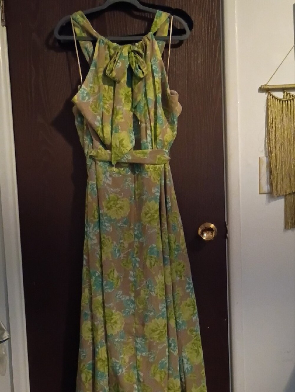 R&K Taupe Maxi Dress with Green & Blue Floral Pattern - Picture 3 of 3